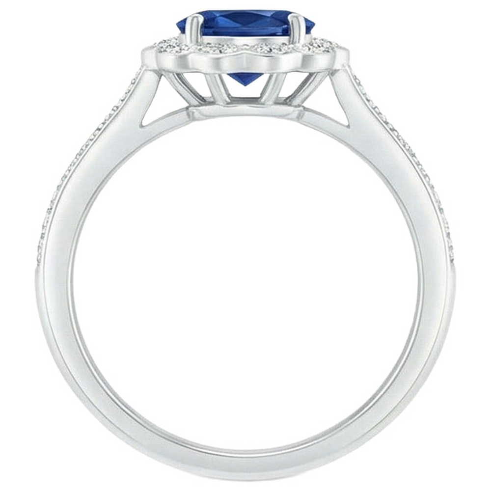 Oval And Round Cut 4.20 Ct Sapphire And Natural Earth Mined Diamond ( Not Lab Grown )s Ring White Gold 14K
