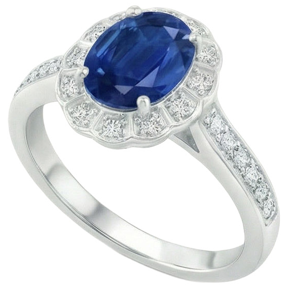Oval And Round Cut 4.20 Ct Sapphire And Natural Earth Mined Diamond ( Not Lab Grown )s Ring White Gold 14K