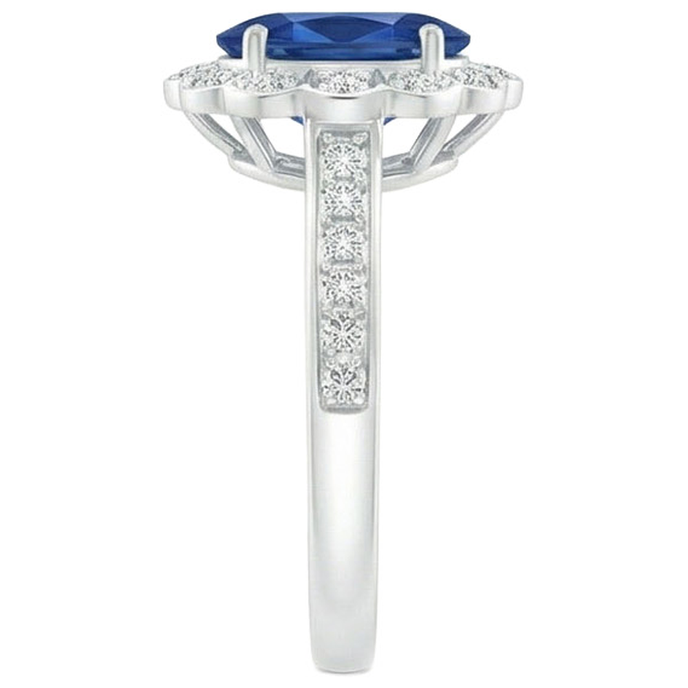 Oval And Round Cut 4.20 Ct Sapphire And Natural Earth Mined Diamond ( Not Lab Grown )s Ring White Gold 14K