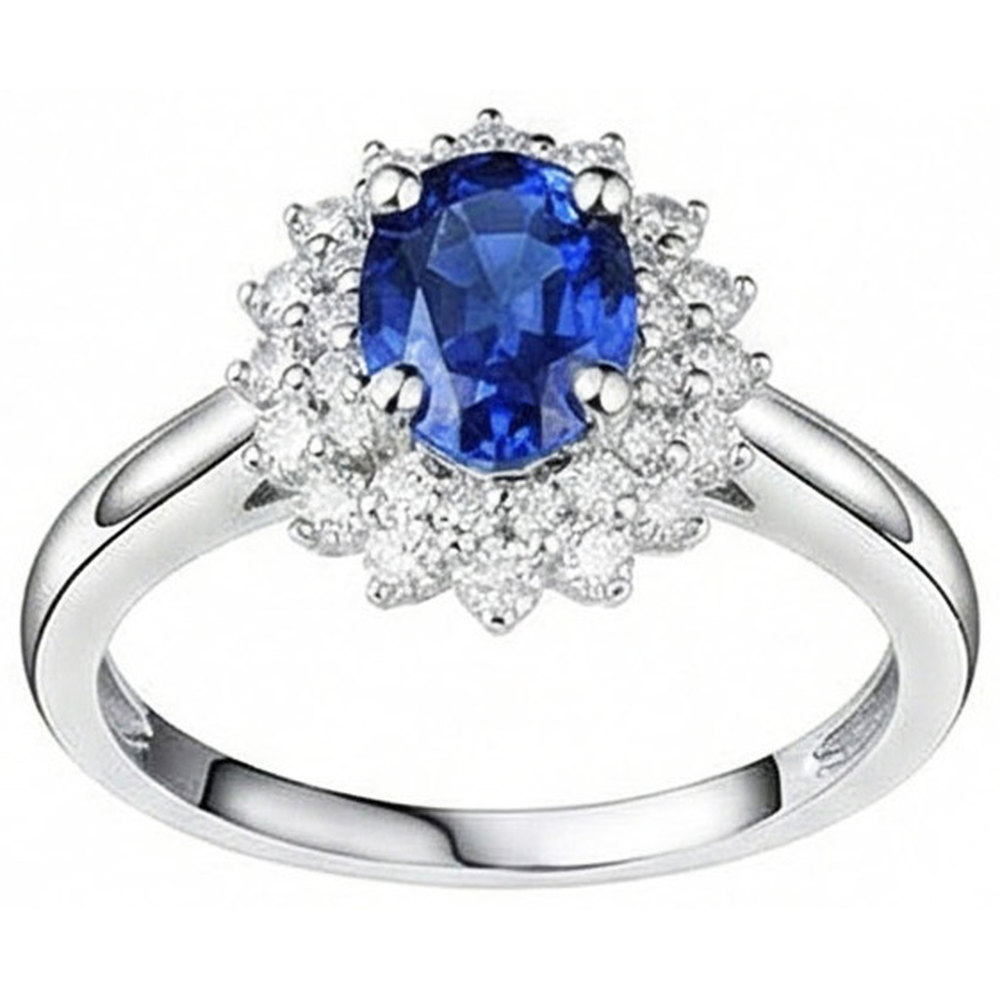 Oval And Round Cut 4 Ct Sri Lanka Sapphire Natural Earth Mined Diamond ( Not Lab Grown ) s Halo Ring