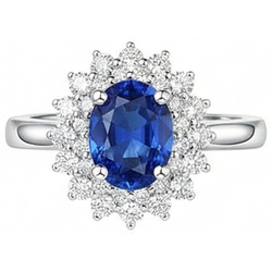 Oval And Round Cut 4 Ct Sri Lanka Sapphire Natural Earth Mined Diamond ( Not Lab Grown ) s Halo Ring