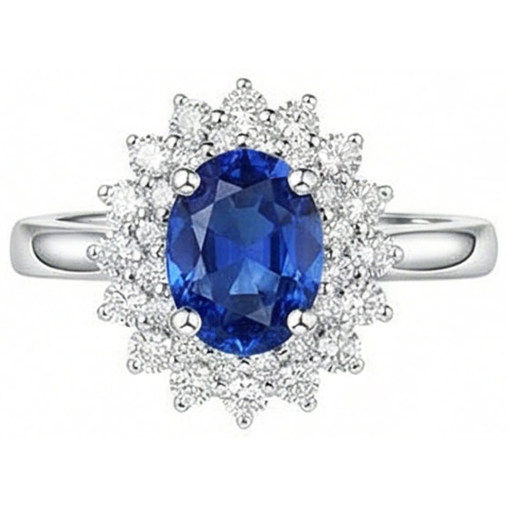 Oval And Round Cut 4 Ct Sri Lanka Sapphire Natural Earth Mined Diamond ( Not Lab Grown ) s Halo Ring