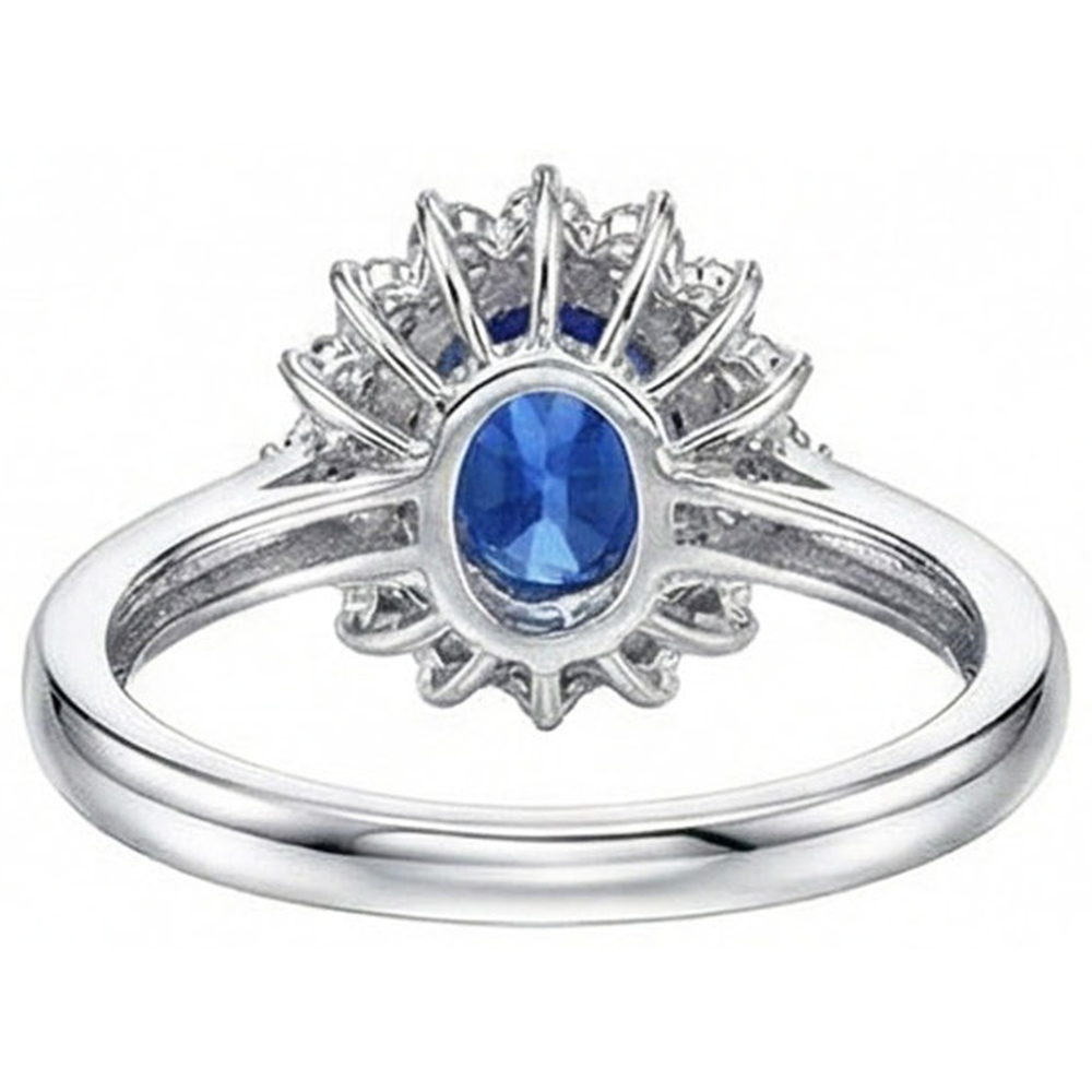 Oval And Round Cut 4 Ct Sri Lanka Sapphire Natural Earth Mined Diamond ( Not Lab Grown ) s Halo Ring