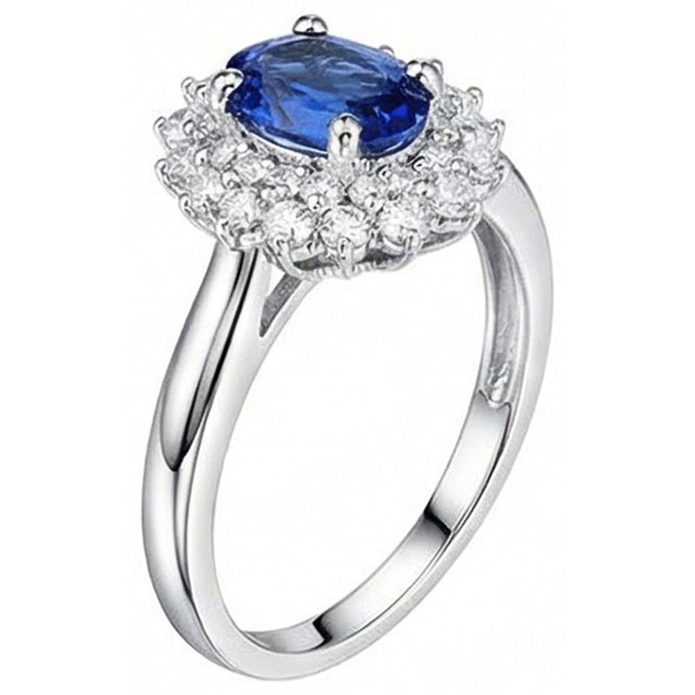 Oval And Round Cut 4 Ct Sri Lanka Sapphire Natural Earth Mined Diamond ( Not Lab Grown ) s Halo Ring