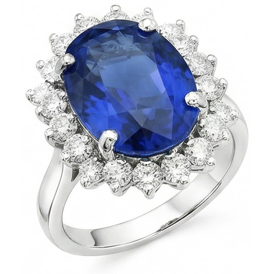 Oval And Round Cut Ceylon Color Sapphire 8.01 Carat IGI CERTIFIED Diamonds Ring WG 14K