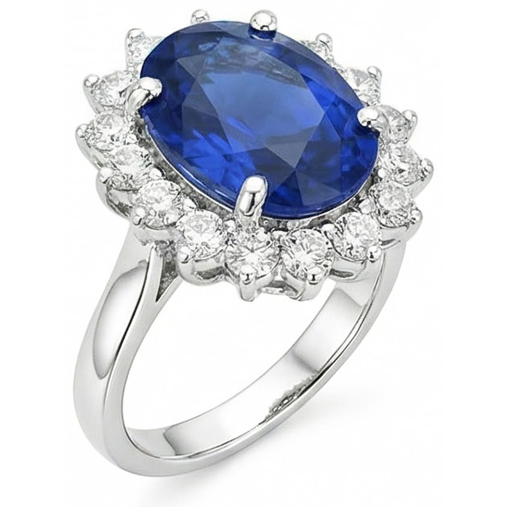 Oval And Round Cut Ceylon Sapphire 8 Carats Natural Earth Mined Diamond ( Not Lab Grown ) s Ring WG 14K