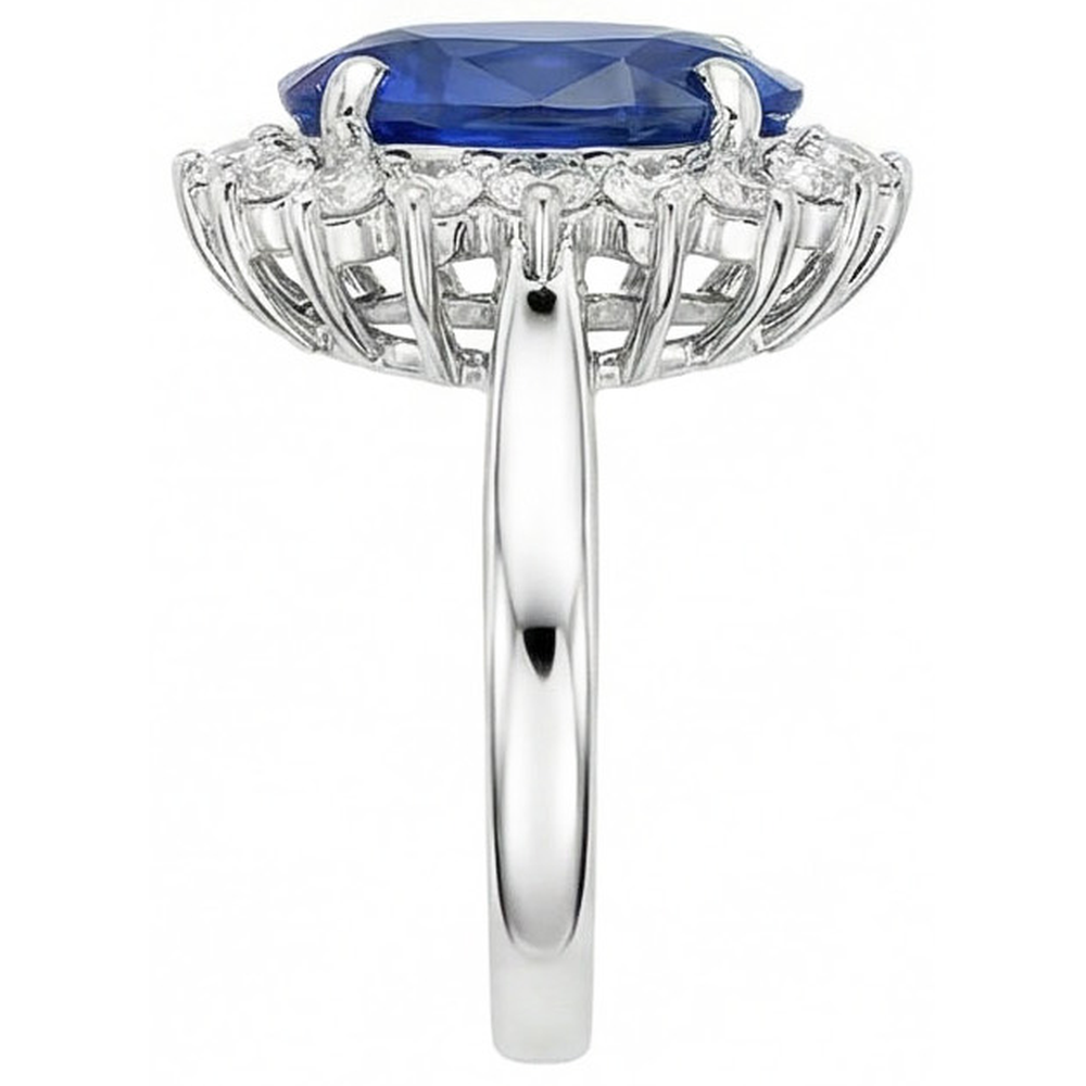 Oval And Round Cut Ceylon Sapphire 8 Carats Natural Earth Mined Diamond ( Not Lab Grown ) s Ring WG 14K