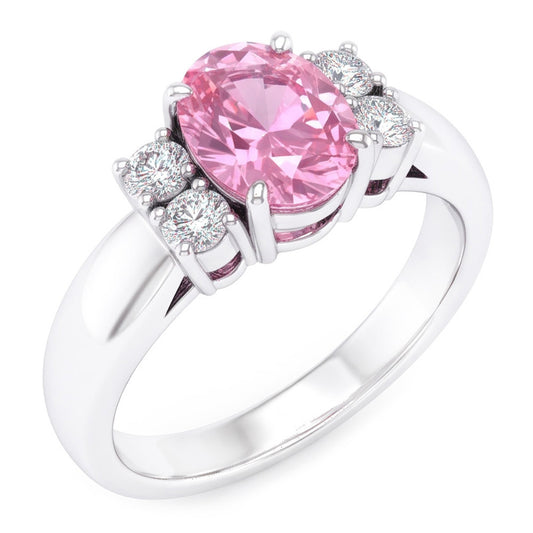 Oval And Round Cut Pink Sapphire Natural Earth Mined Diamond ( Not Lab Grown )s Ring 2.10 Ct White Gold 14K