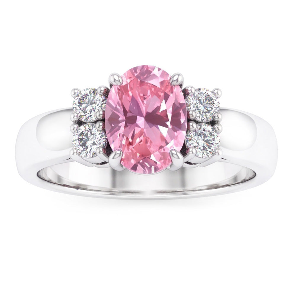 Oval And Round Cut Pink Sapphire Natural Earth Mined Diamond ( Not Lab Grown )s Ring 2.10 Ct White Gold 14K