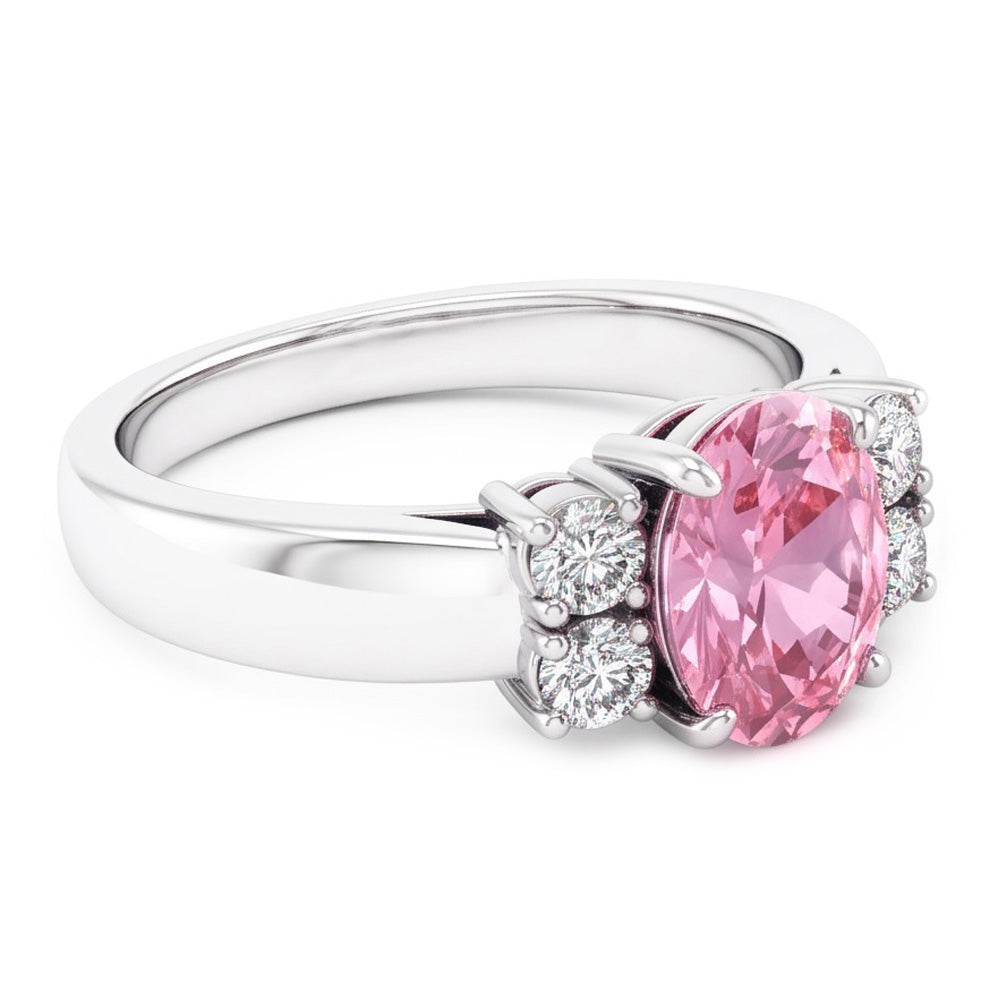Oval And Round Cut Pink Sapphire Natural Earth Mined Diamond ( Not Lab Grown )s Ring 2.10 Ct White Gold 14K