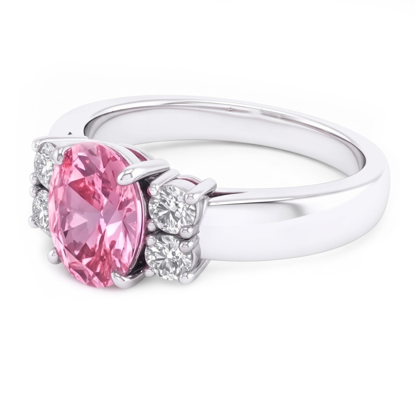 Oval And Round Cut Pink Sapphire Natural Earth Mined Diamond ( Not Lab Grown )s Ring 2.10 Ct White Gold 14K