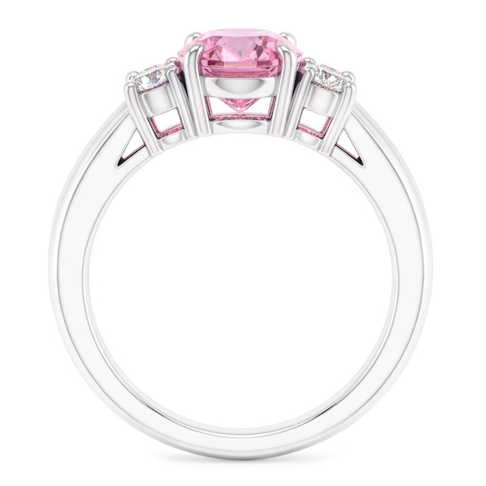 Oval And Round Cut Pink Sapphire Natural Earth Mined Diamond ( Not Lab Grown )s Ring 2.10 Ct White Gold 14K