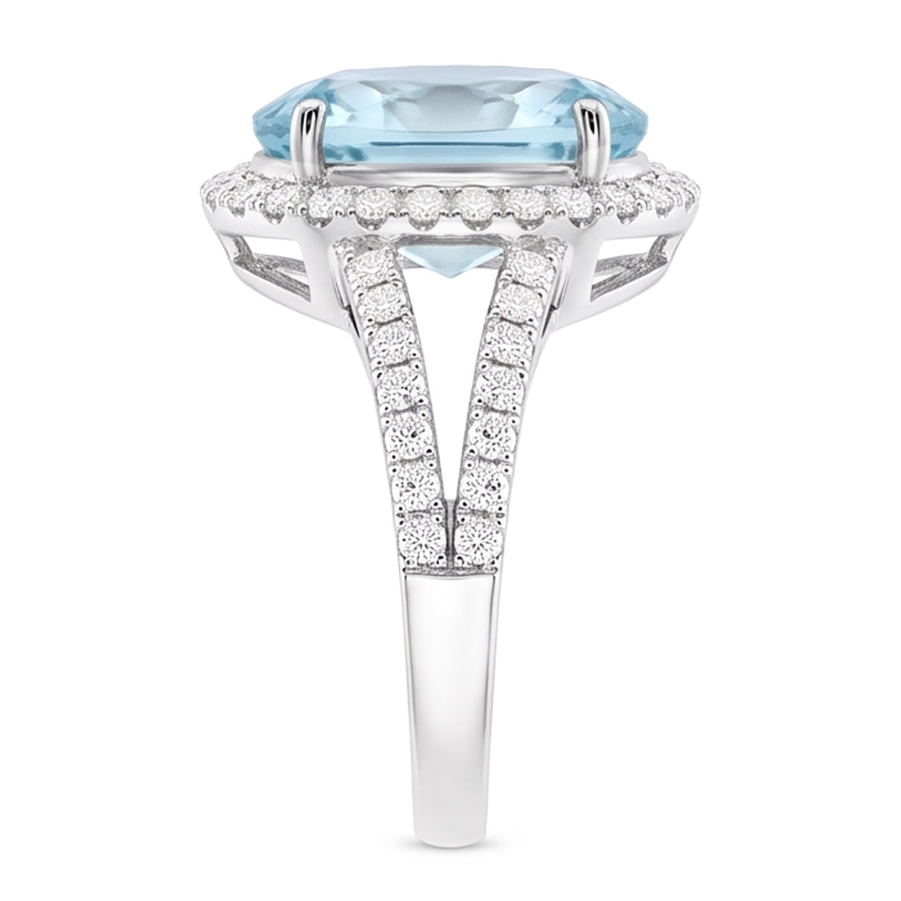 Oval Aquamarine And Natural Earth Mined Diamond ( Not Lab Grown )s 16.35 Ct Anniversary Ring White Gold