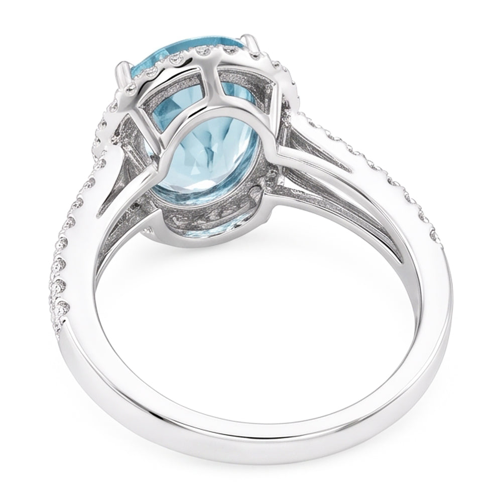 Oval Aquamarine And Natural Earth Mined Diamond ( Not Lab Grown )s 16.35 Ct Anniversary Ring White Gold