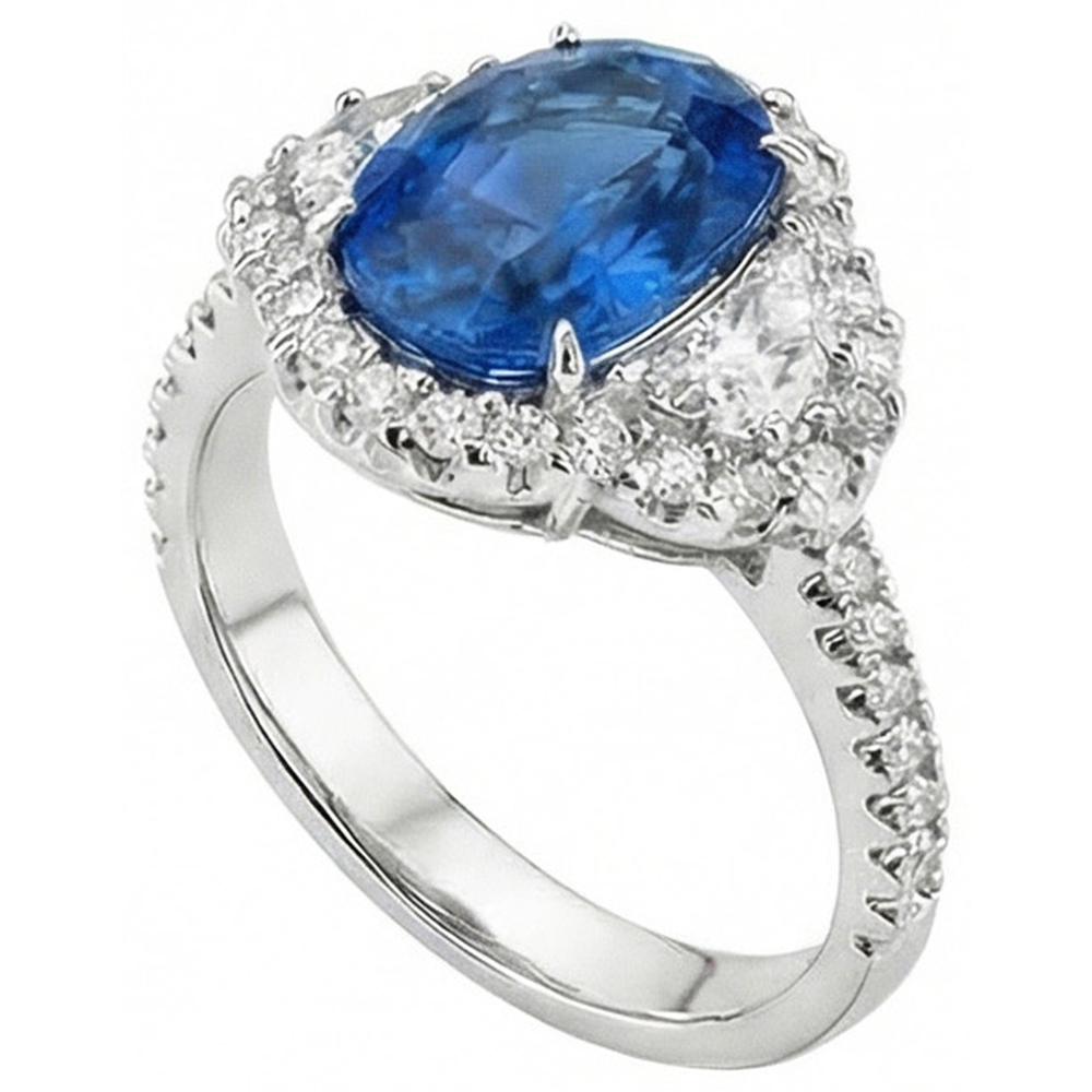 natural round sapphire 2ct ring close up detail