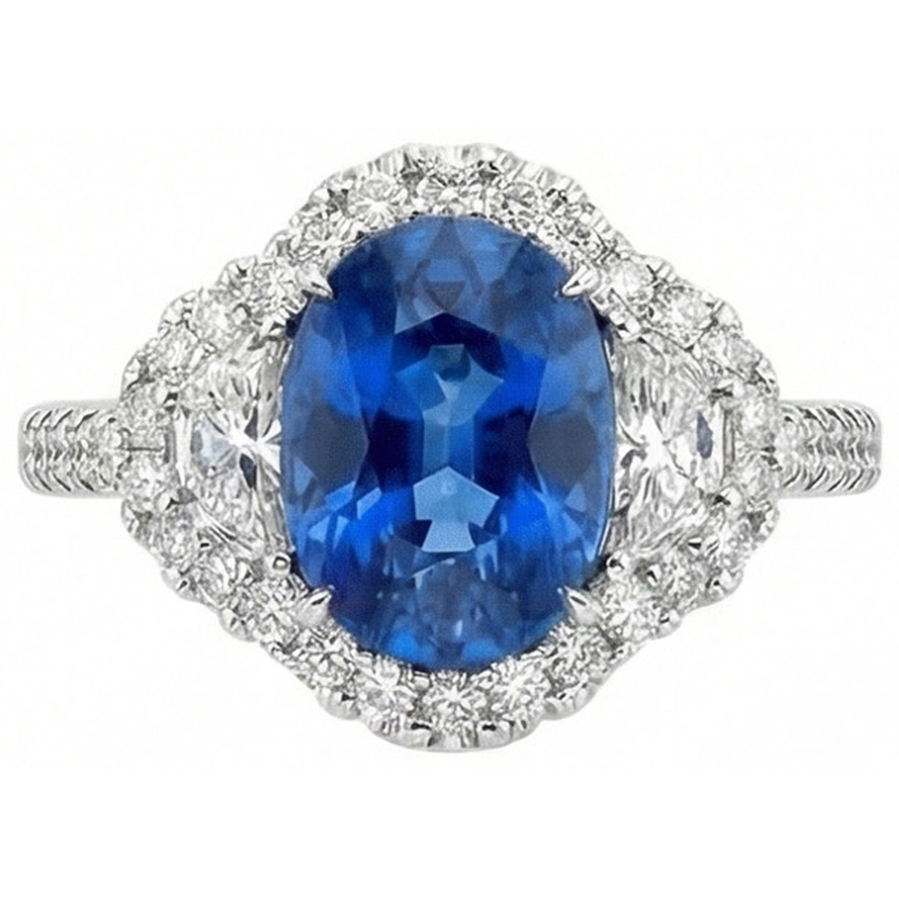 natural round sapphire 2ct ring front view