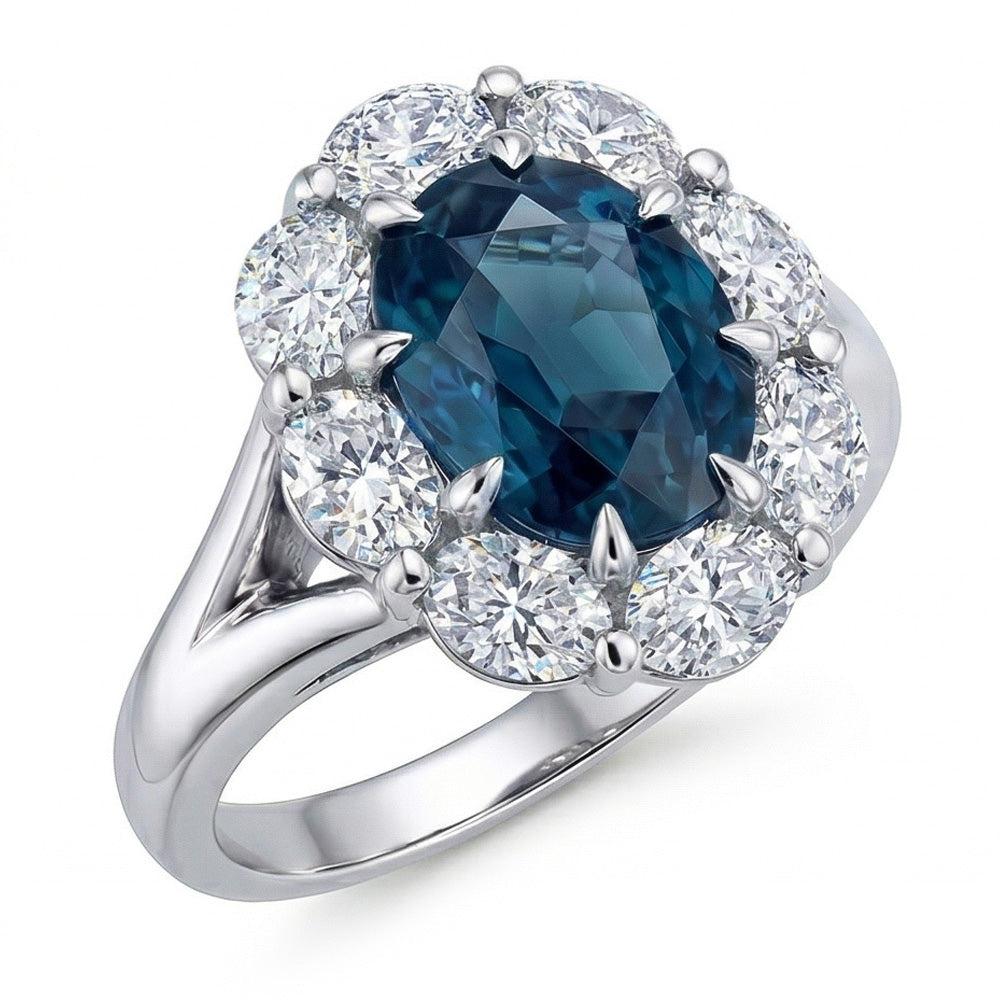 natural round sapphire 3.30ct ring close up detail