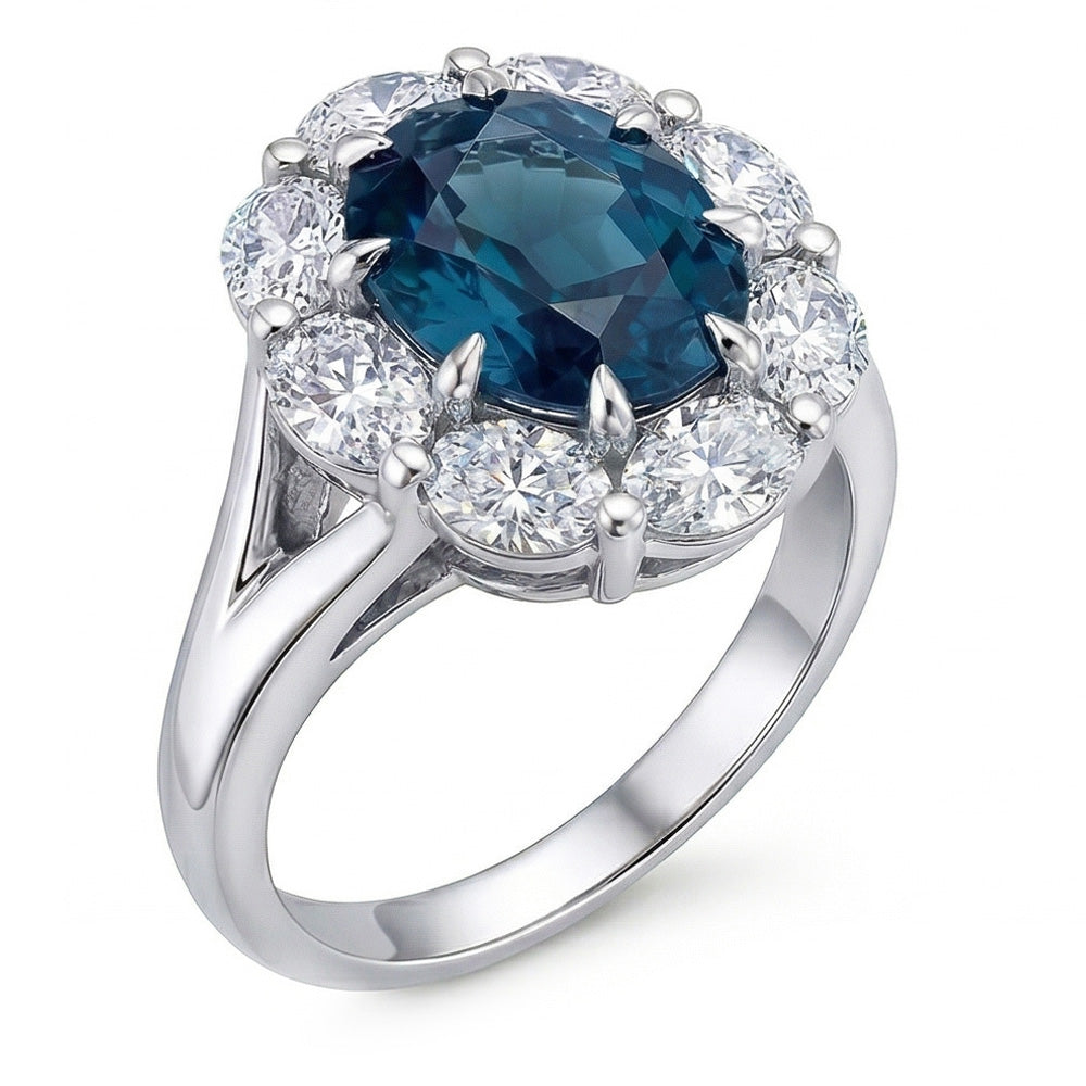 natural round sapphire 3.30ct ring top view