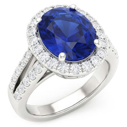 Oval Cabochon Sapphire Ladies Halo Ring