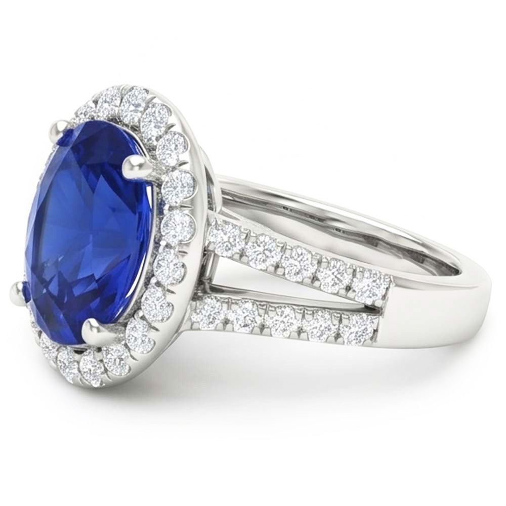 Oval Cabochon Sapphire Ladies Halo Ring