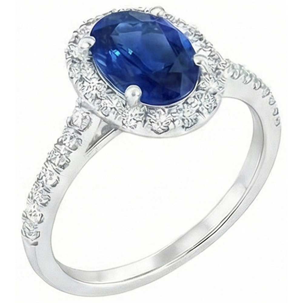 Oval Ceylon Sapphire And Natural Earth Mined Diamond ( Not Lab Grown ) Ring Solid Gold 14K