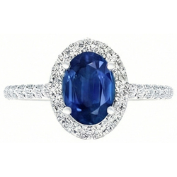 Oval Ceylon Sapphire And Natural Earth Mined Diamond ( Not Lab Grown ) Ring Solid Gold 14K