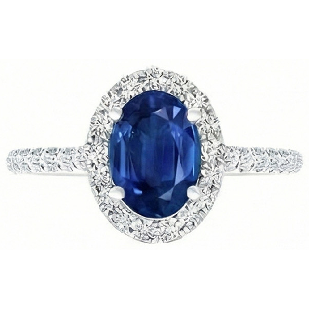 Oval Ceylon Sapphire And Natural Earth Mined Diamond ( Not Lab Grown ) Ring Solid Gold 14K