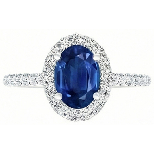 Oval Ceylon Sapphire And Natural Earth Mined Diamond ( Not Lab Grown ) Ring Solid Gold 14K