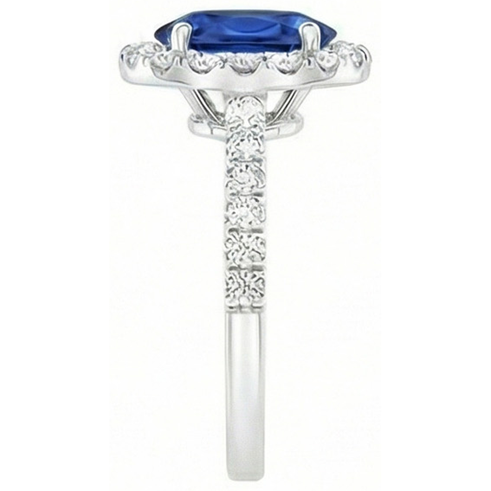 Oval Ceylon Sapphire And Natural Earth Mined Diamond ( Not Lab Grown ) Ring Solid Gold 14K