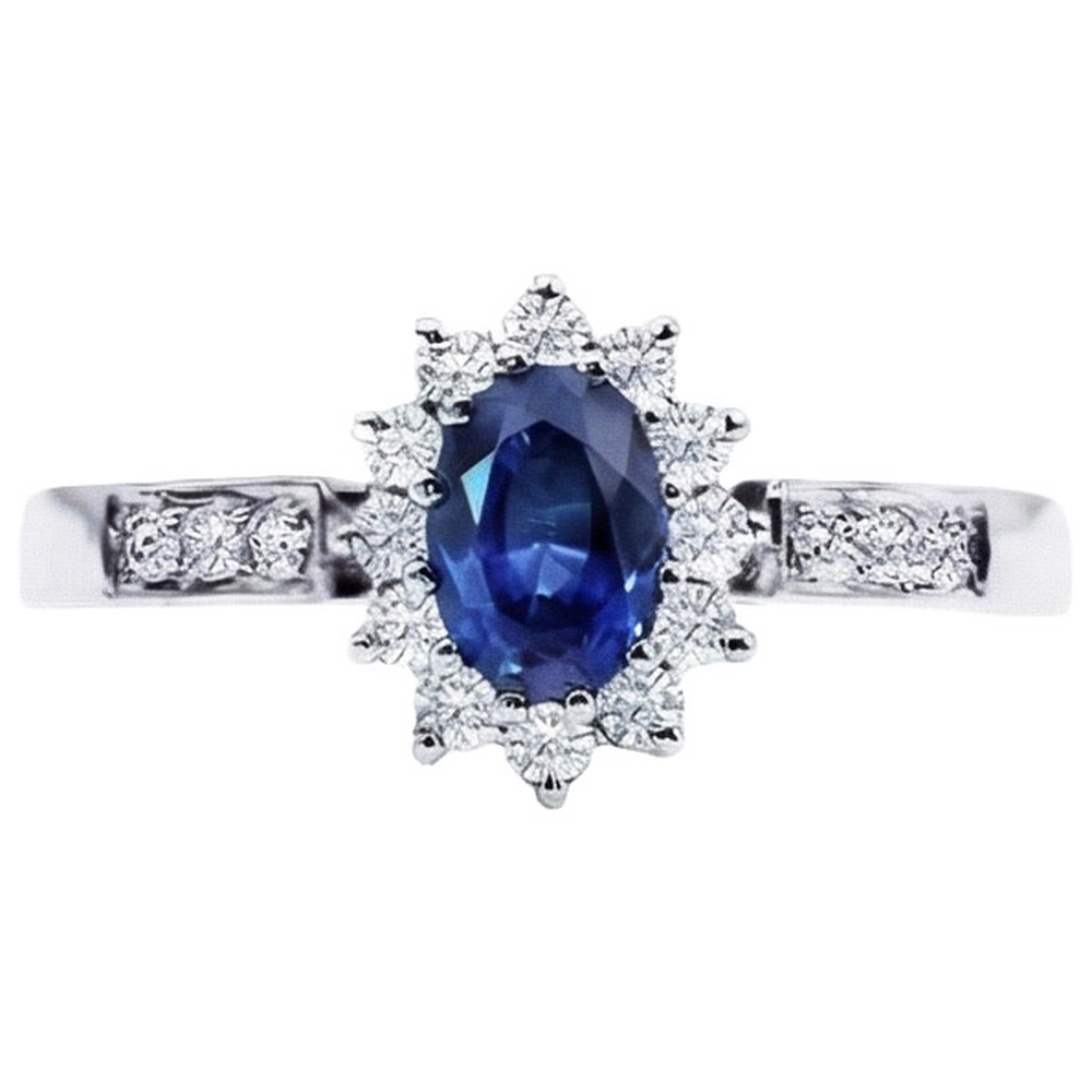 Oval Ceylon Sapphire And Round Cut Natural Earth Mined Diamond ( Not Lab Grown ) s Ring 2.50 Ct