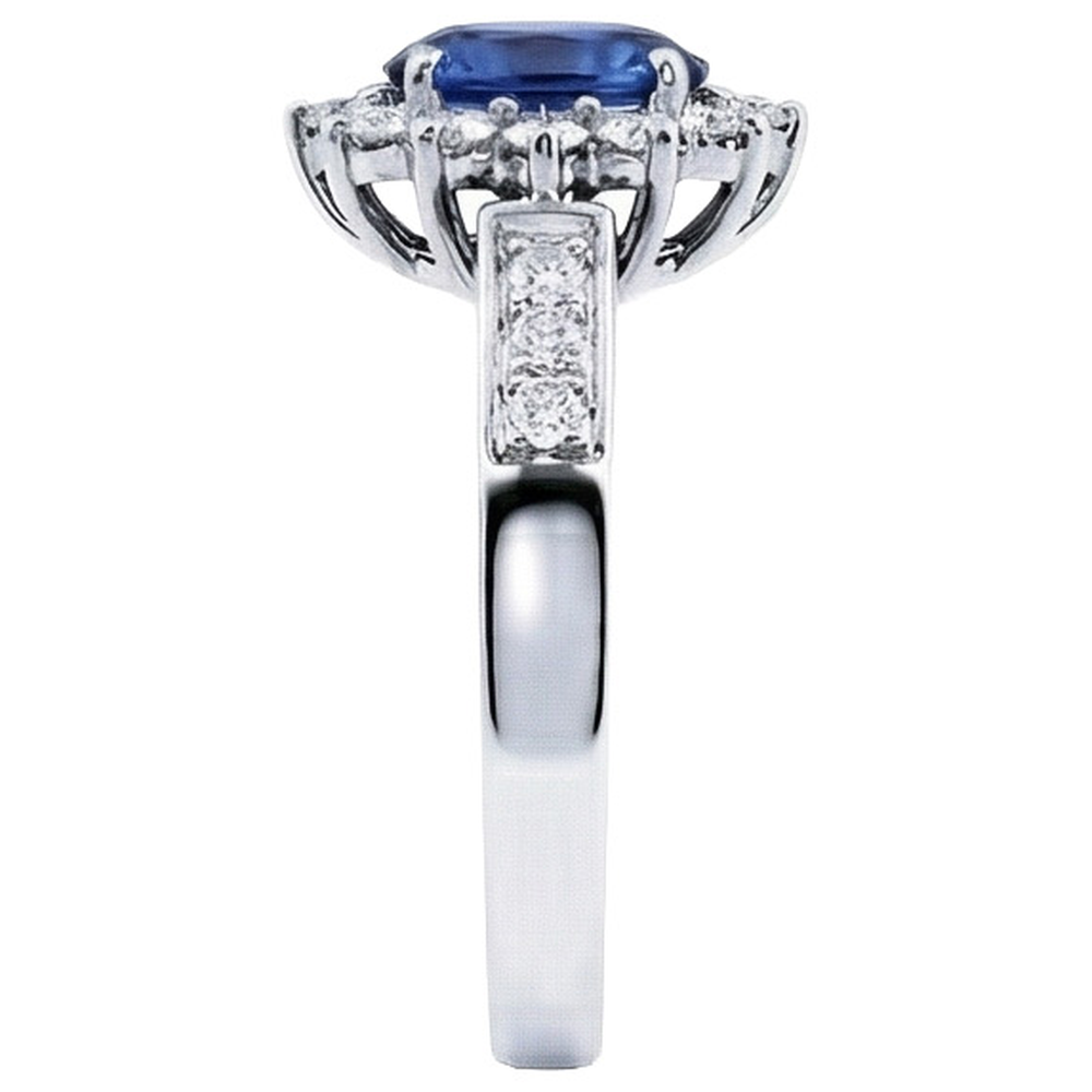 Oval Ceylon Sapphire And Round Cut Natural Earth Mined Diamond ( Not Lab Grown ) s Ring 2.50 Ct