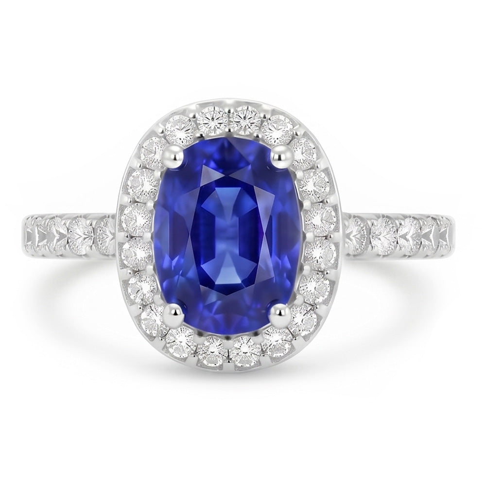Oval Ceylon Sapphire Halo Natural Earth Mined Diamond ( Not Lab Grown ) Ring 11.75 Carats Gold 14K
