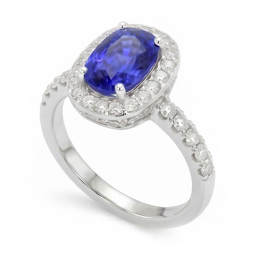 Oval Ceylon Sapphire Halo Natural Earth Mined Diamond ( Not Lab Grown ) Ring 11.75 Carats Gold 14K