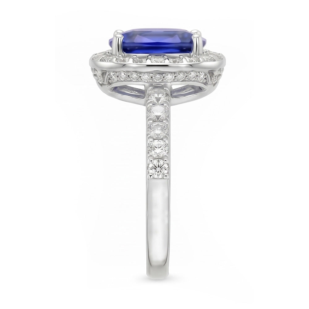 Oval Ceylon Sapphire Halo Natural Earth Mined Diamond ( Not Lab Grown ) Ring 11.75 Carats Gold 14K