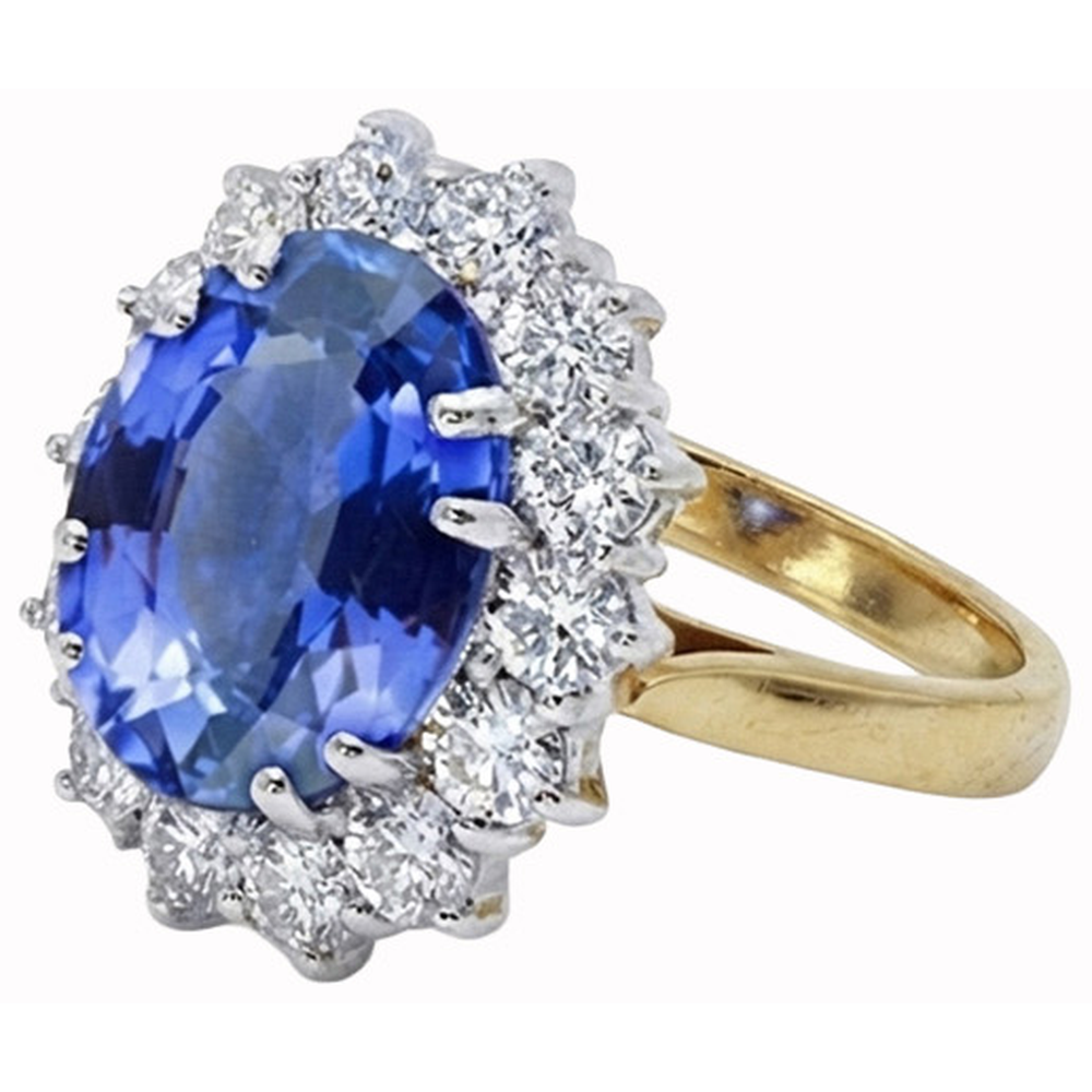 Oval Ceylon Sapphire Natural Earth Mined Diamond ( Not Lab Grown ) s 8.51 Ct Ring Two Tone White Gold 14K