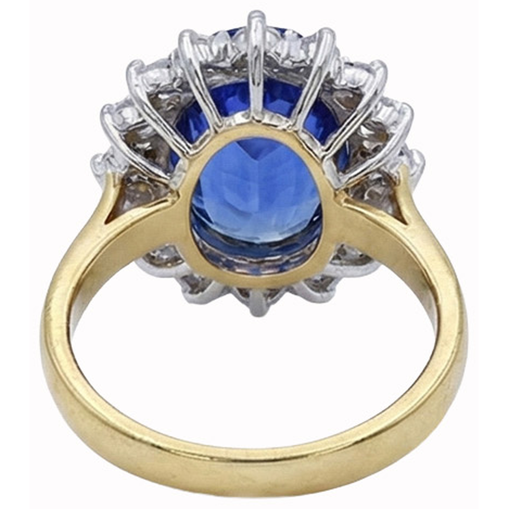 Oval Ceylon Sapphire Natural Earth Mined Diamond ( Not Lab Grown ) s 8.51 Ct Ring Two Tone White Gold 14K
