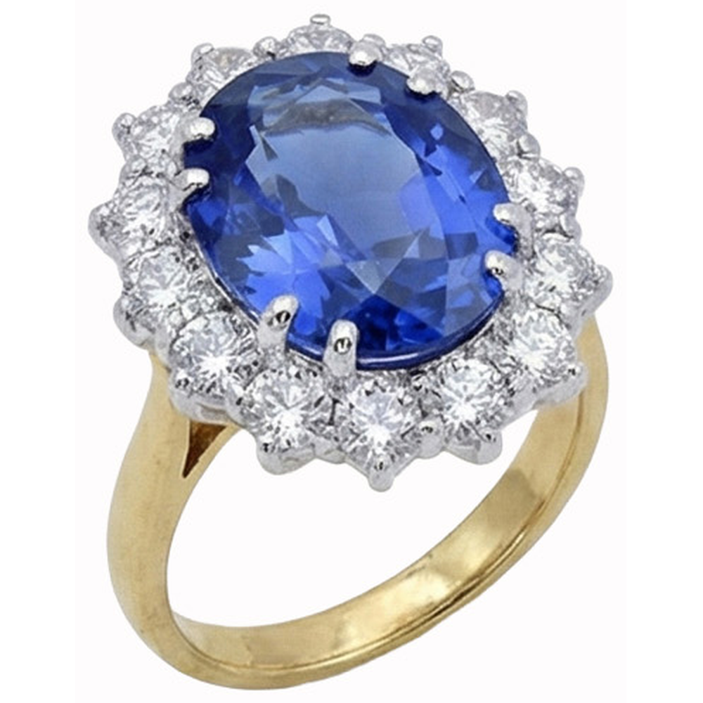 Oval Ceylon Sapphire Natural Earth Mined Diamond ( Not Lab Grown ) s 8.51 Ct Ring Two Tone White Gold 14K
