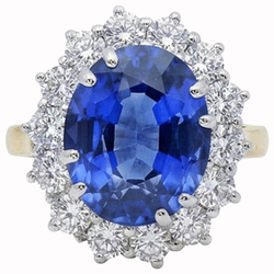 Oval Ceylon Sapphire Natural Earth Mined Diamond ( Not Lab Grown ) s 8.51 Ct Ring Two Tone White Gold 14K