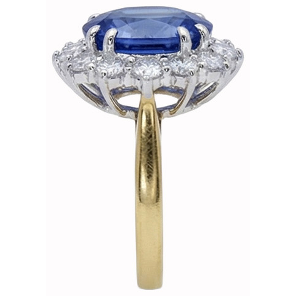 Oval Ceylon Sapphire Natural Earth Mined Diamond ( Not Lab Grown ) s 8.51 Ct Ring Two Tone White Gold 14K