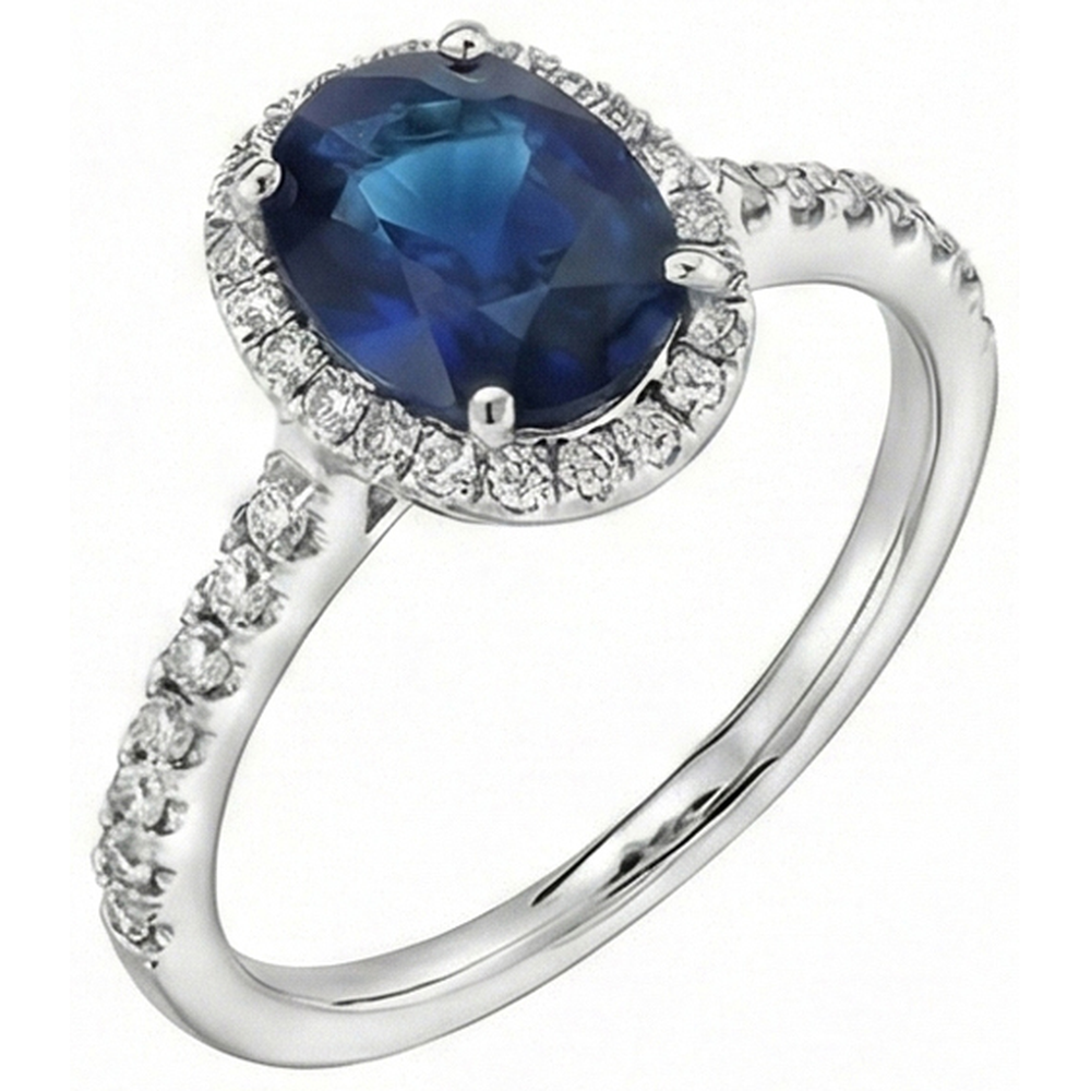 Oval Ceylon Sapphire Ring Natural Earth Mined Diamond ( Not Lab Grown ) Wedding White Gold 14K 2.75 Ct