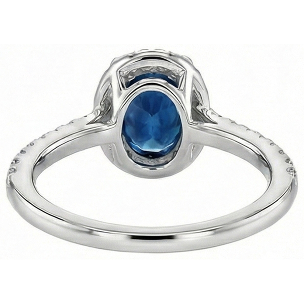 Oval Ceylon Sapphire Ring Natural Earth Mined Diamond ( Not Lab Grown ) Wedding White Gold 14K 2.75 Ct