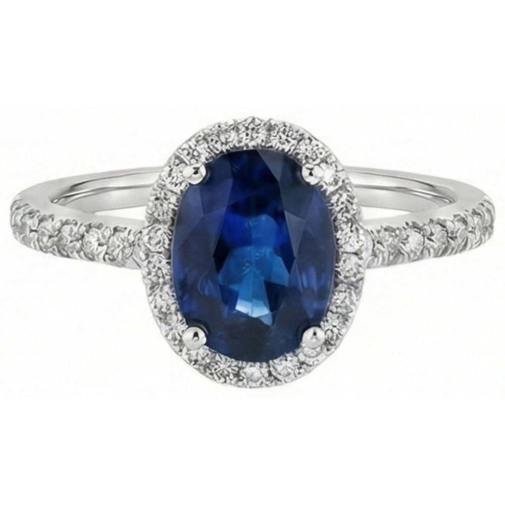 Oval Ceylon Sapphire Ring Natural Earth Mined Diamond ( Not Lab Grown ) Wedding White Gold 14K 2.75 Ct