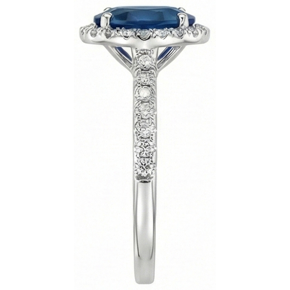 Oval Ceylon Sapphire Ring Natural Earth Mined Diamond ( Not Lab Grown ) Wedding White Gold 14K 2.75 Ct