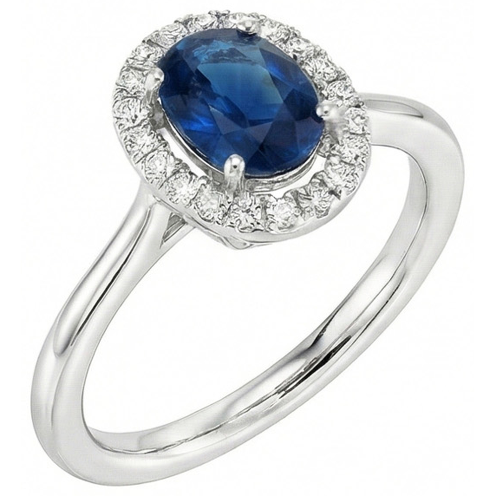 Oval Ceylon Sapphire Round Natural Earth Mined Diamond ( Not Lab Grown )s 2.50 Carats Ring White Gold 14K