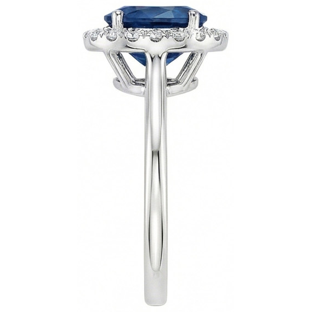 Oval Ceylon Sapphire Round Natural Earth Mined Diamond ( Not Lab Grown )s 2.50 Carats Ring White Gold 14K
