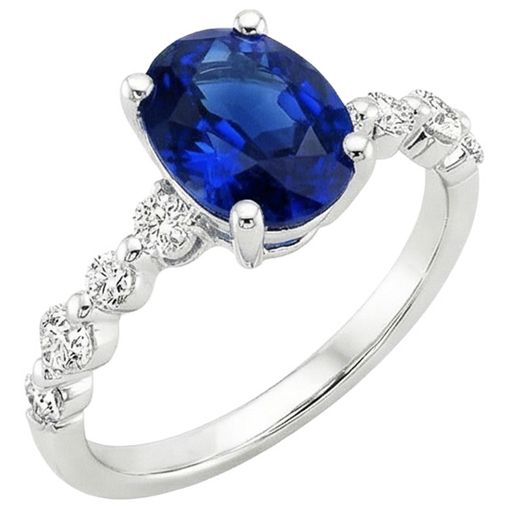 Oval Ceylon Sapphire Wedding Ring With Round Natural Earth Mined Diamond ( Not Lab Grown )s Accents 5 Carats