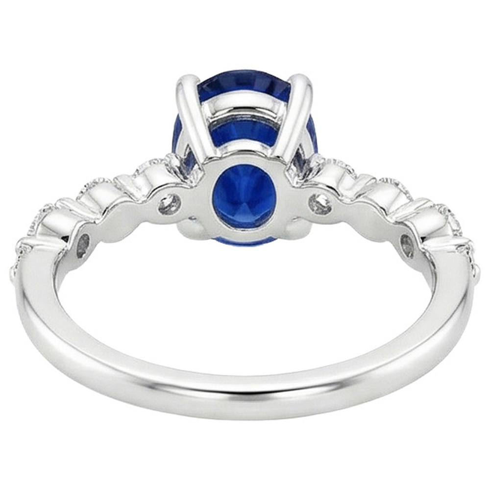 Oval Ceylon Sapphire Wedding Ring With Round Natural Earth Mined Diamond ( Not Lab Grown )s Accents 5 Carats