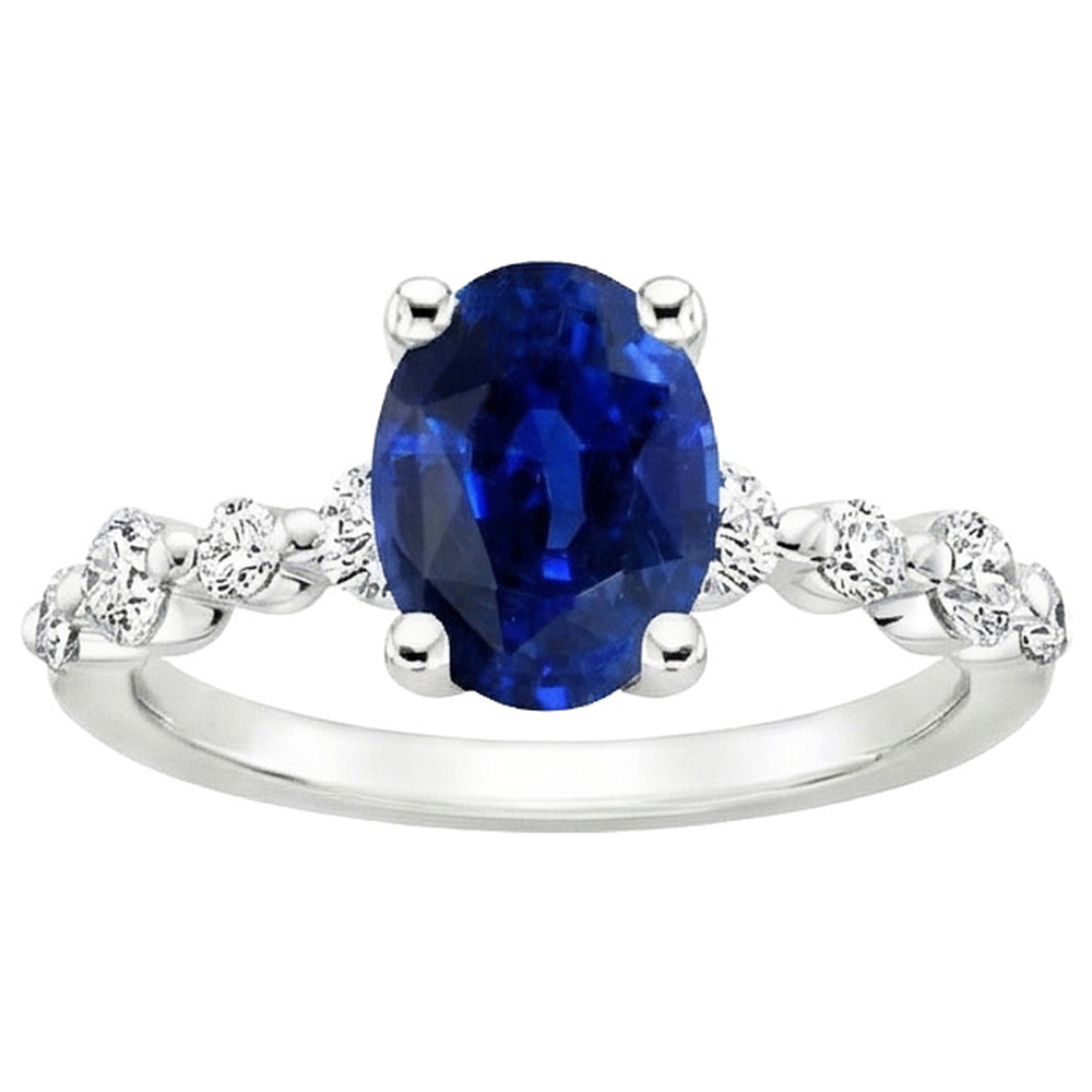Oval Ceylon Sapphire Wedding Ring With Round Natural Earth Mined Diamond ( Not Lab Grown )s Accents 5 Carats