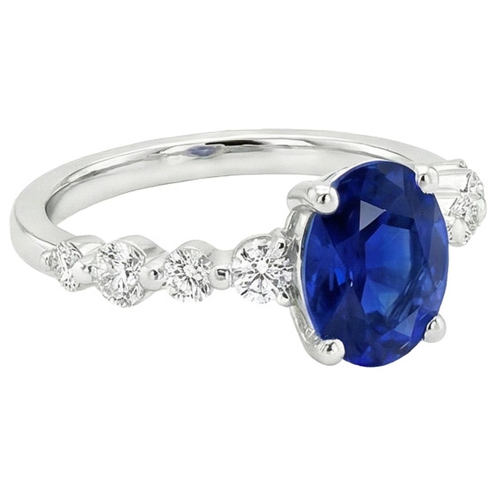 Oval Ceylon Sapphire Wedding Ring With Round Natural Earth Mined Diamond ( Not Lab Grown )s Accents 5 Carats