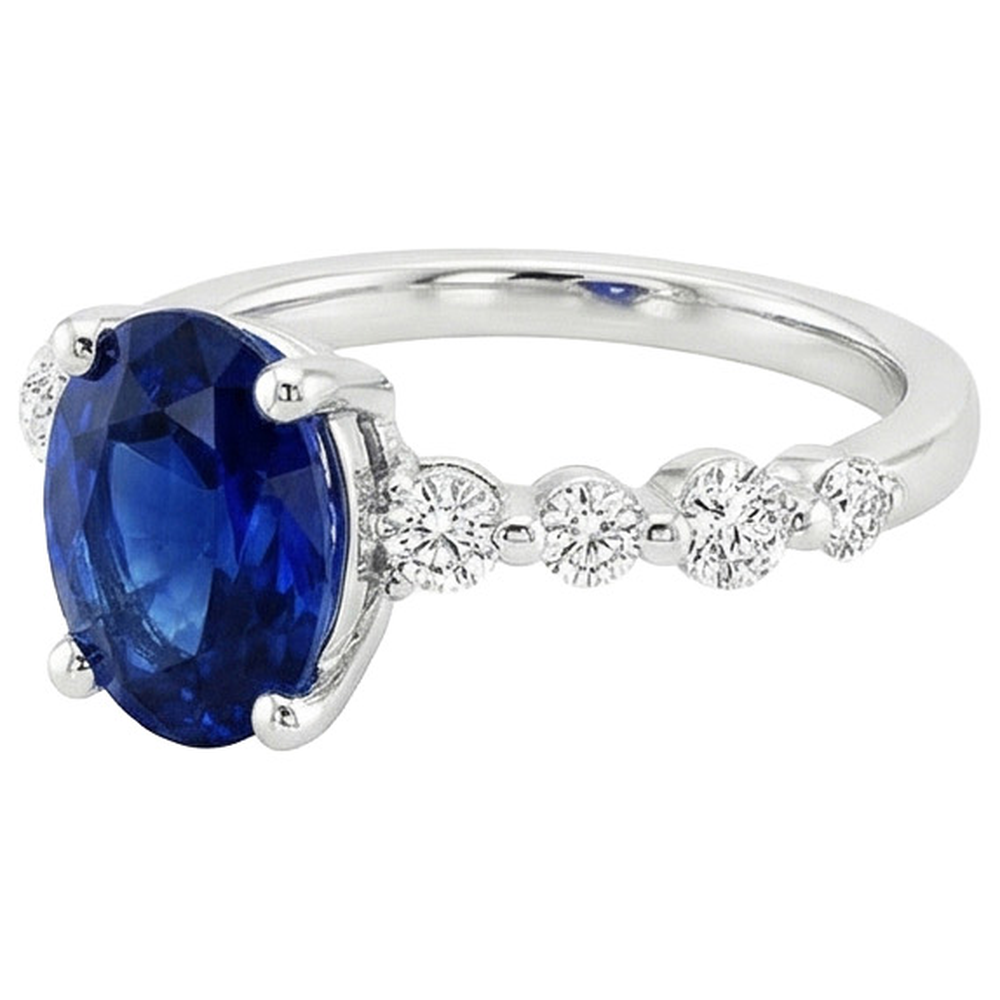 Oval Ceylon Sapphire Wedding Ring With Round Natural Earth Mined Diamond ( Not Lab Grown )s Accents 5 Carats